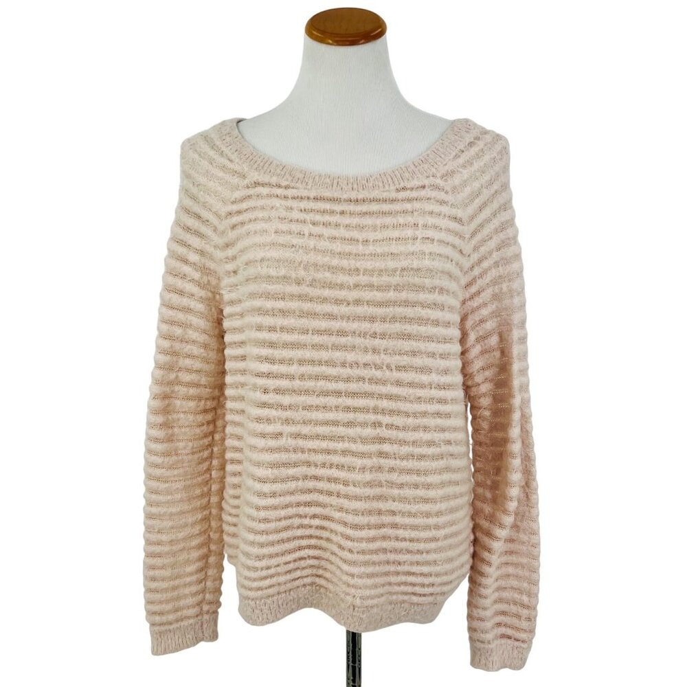 Forever 21 Baby Pink Fuzzy Textured Striped Semi Sheer Cozy Sweater
